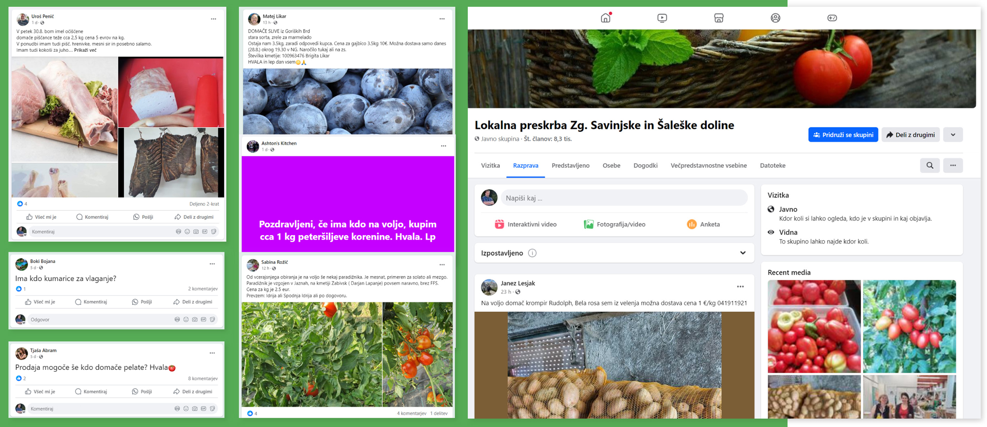 Na Facebooku izberete skupino in sledite ponudbam lokalnih proizvajalcev